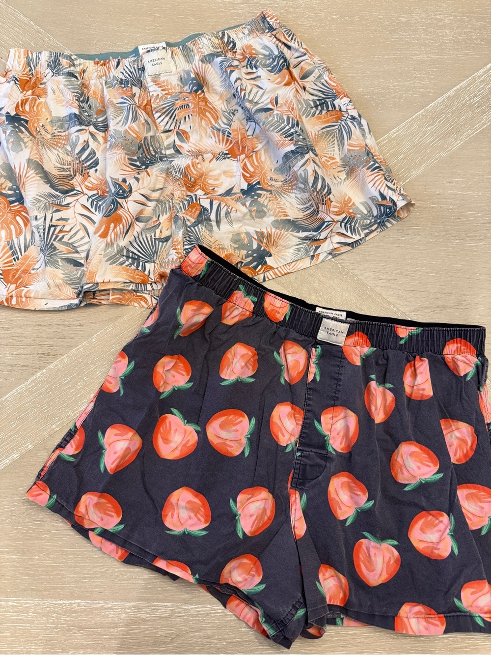 American Eagle Outfitters Navy Boxer Shorts with Peach Floral Print and Tropical